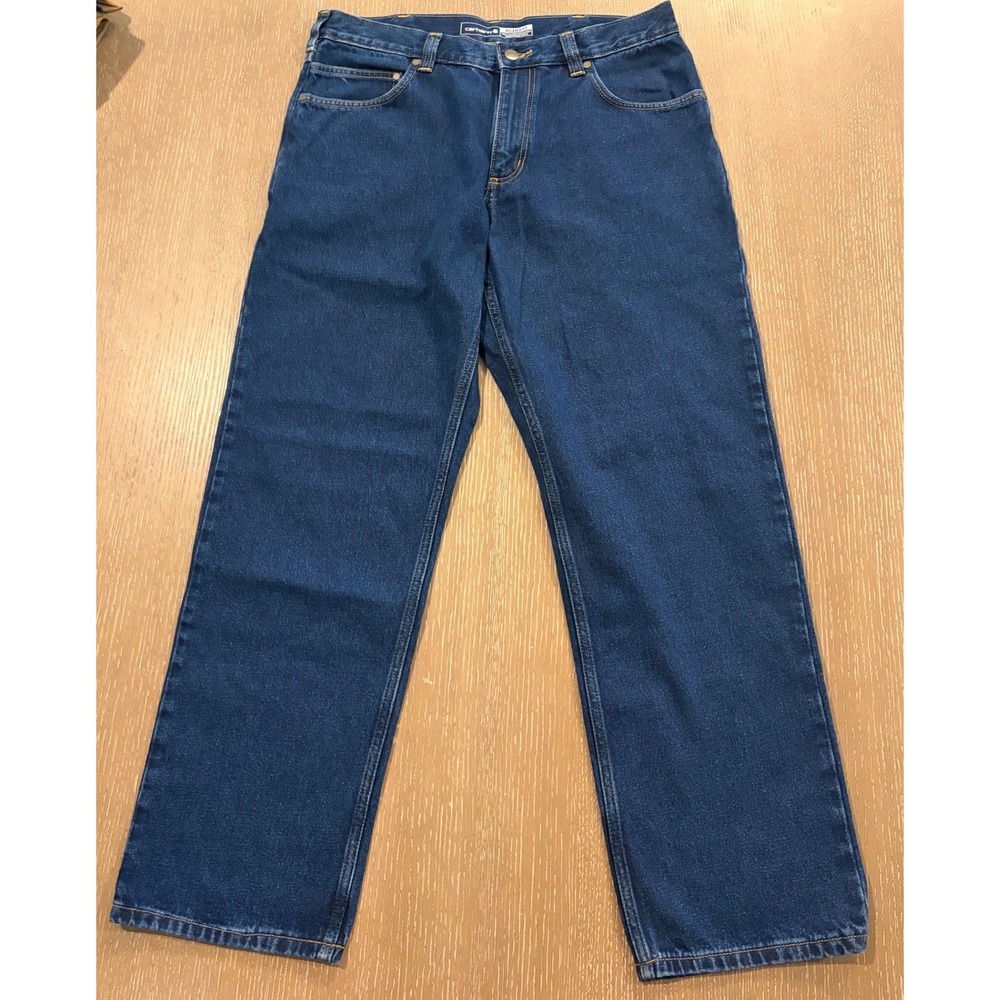NEW! Carhartt Jeans Mens 34/30 Blue Relaxed Fit 5-Pocket Straight Leg BD4943-M - Picture 2 of 7